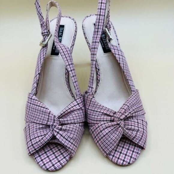 Isaac Mizrahi Plaid Slingback Peep Toe Heels Size 9 - Picture 5 of 6